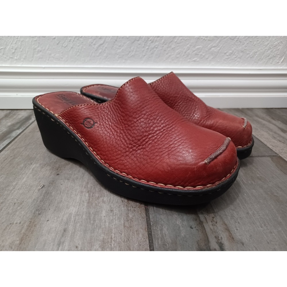 GREAT Born Red leather slip-on heels / clogs - womens 7 / 38